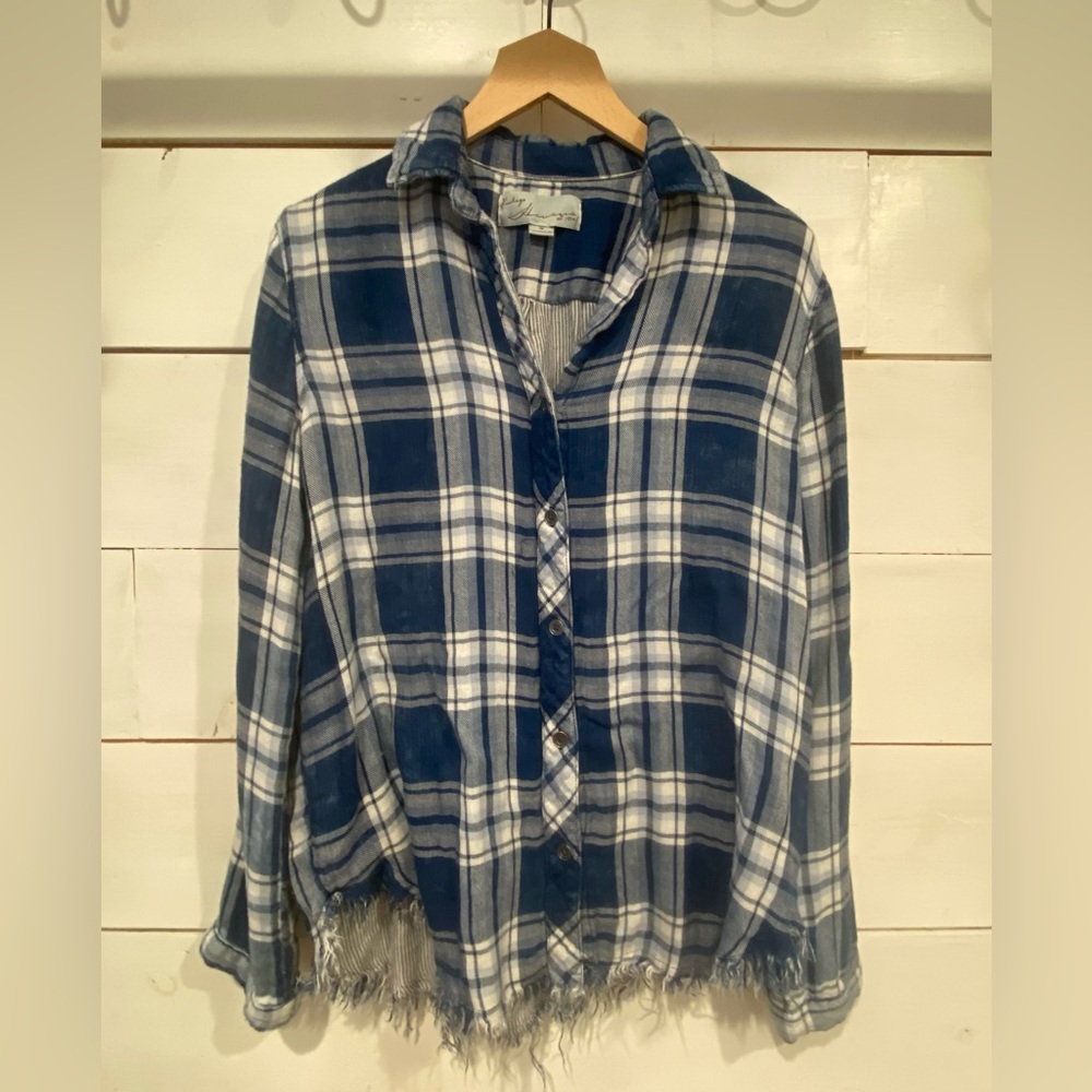 Blue and White Plaid Button-Up Shirt